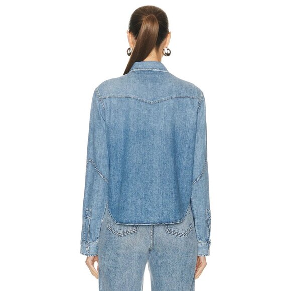 Citizens of Humanity Cropped Western Shirt in Carolina Blue X-Small New Denim - Picture 12 of 15